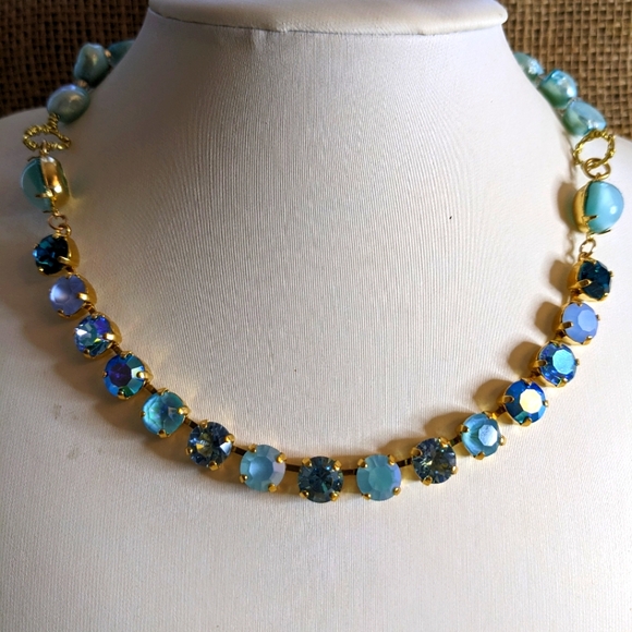 Baby Blue Aquamarine Crystal & Light Blue Pearls in Stunning GP Necklace - Picture 1 of 8